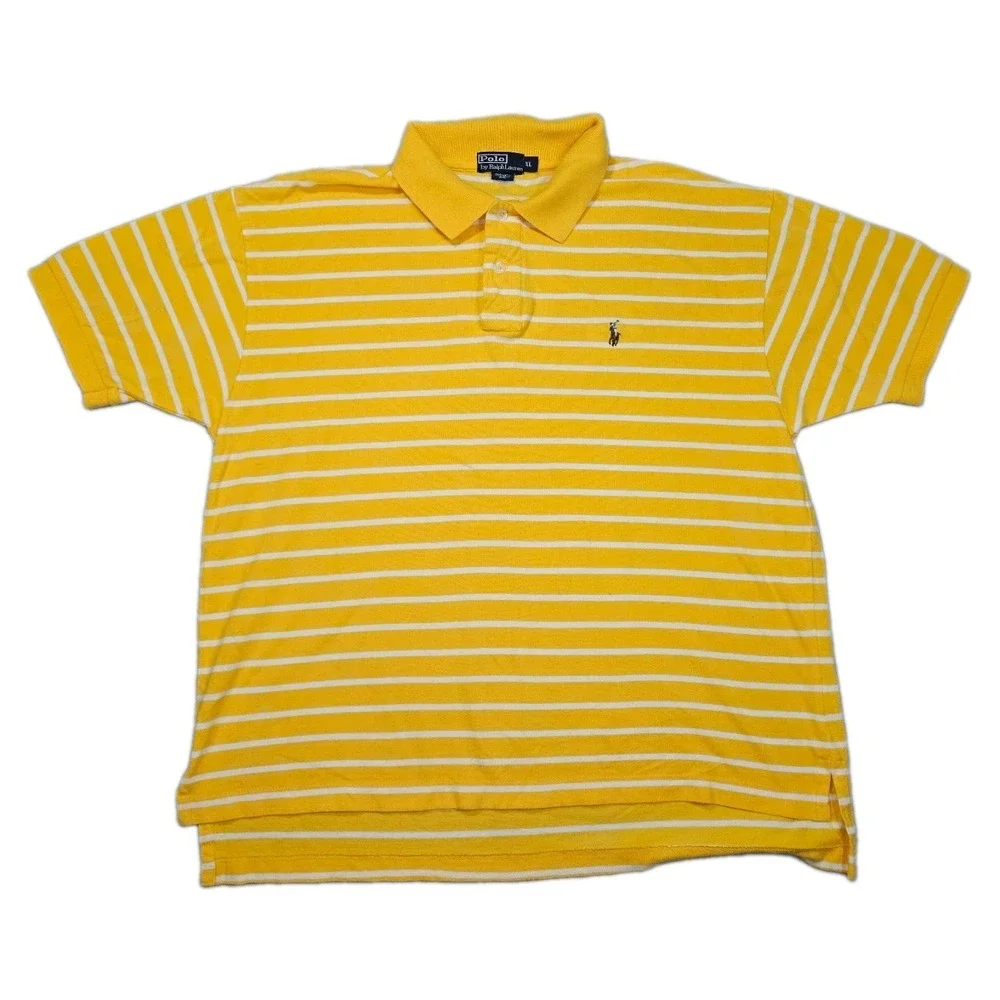 Polo Ralph Lauren Shirt Mens XL Yellow White Striped Short Sleeve Pima Cotton